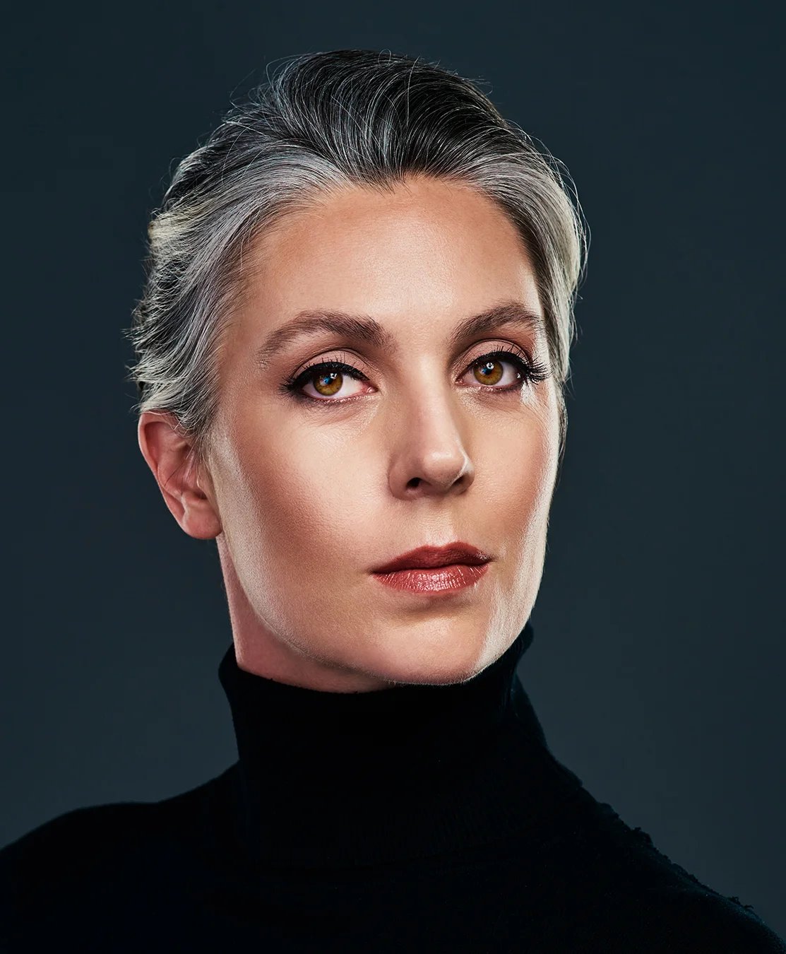 Grey haired woman portrait.