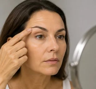 Pinch test assessing excess upper eyelid and brow skin