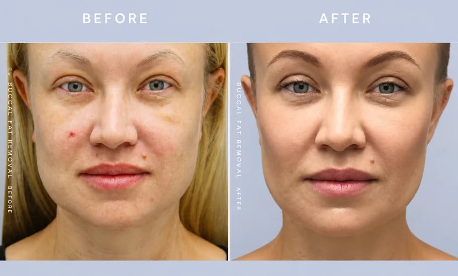 Buccal fat removal before and after result showing refined lower cheek contour — Doshi Plastic Surgery, Long Island